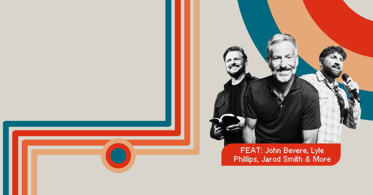 Promise Conference speakers against retro red, cream, and teal graphics